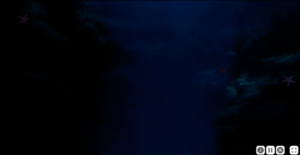 Animation of two light blue bubbles appearing against a dark blue background. The bubbles begin to randomly move around the exercise window.
