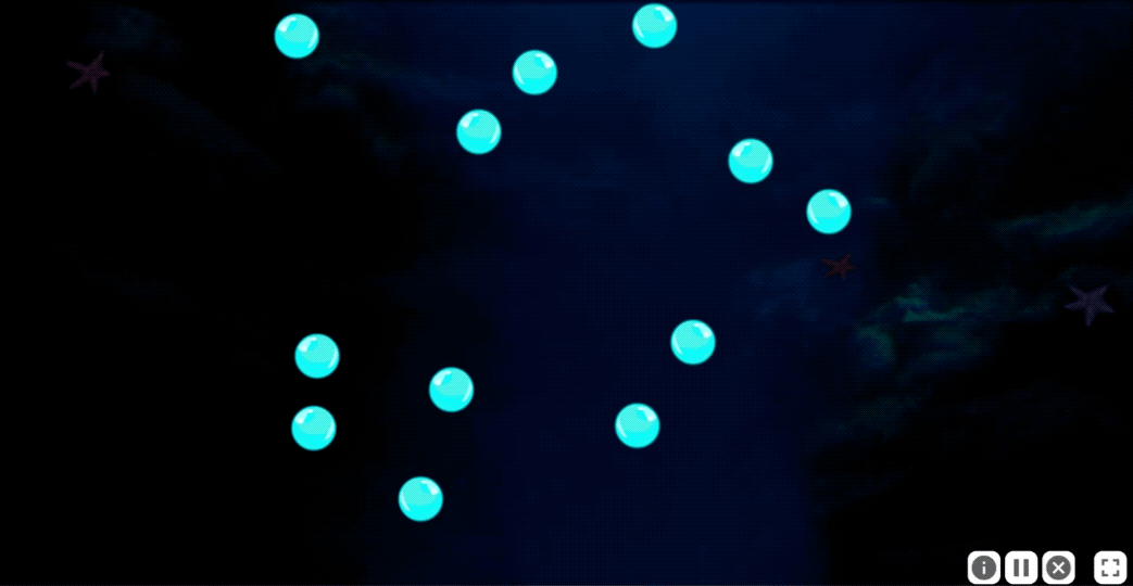 Animation of a mouse cursor coming into frame and selecting the two original light blue bubbles. Once the selection is completed, all of the bubbles disappear.