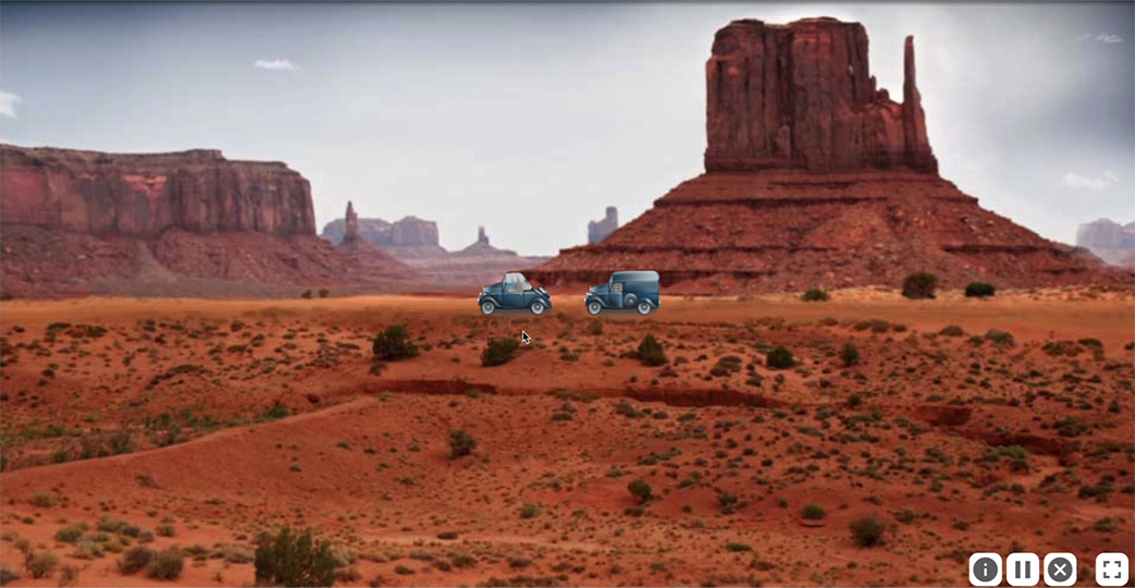 Screenshot of two vehicles, a convertible on the left and a box truck on the right.