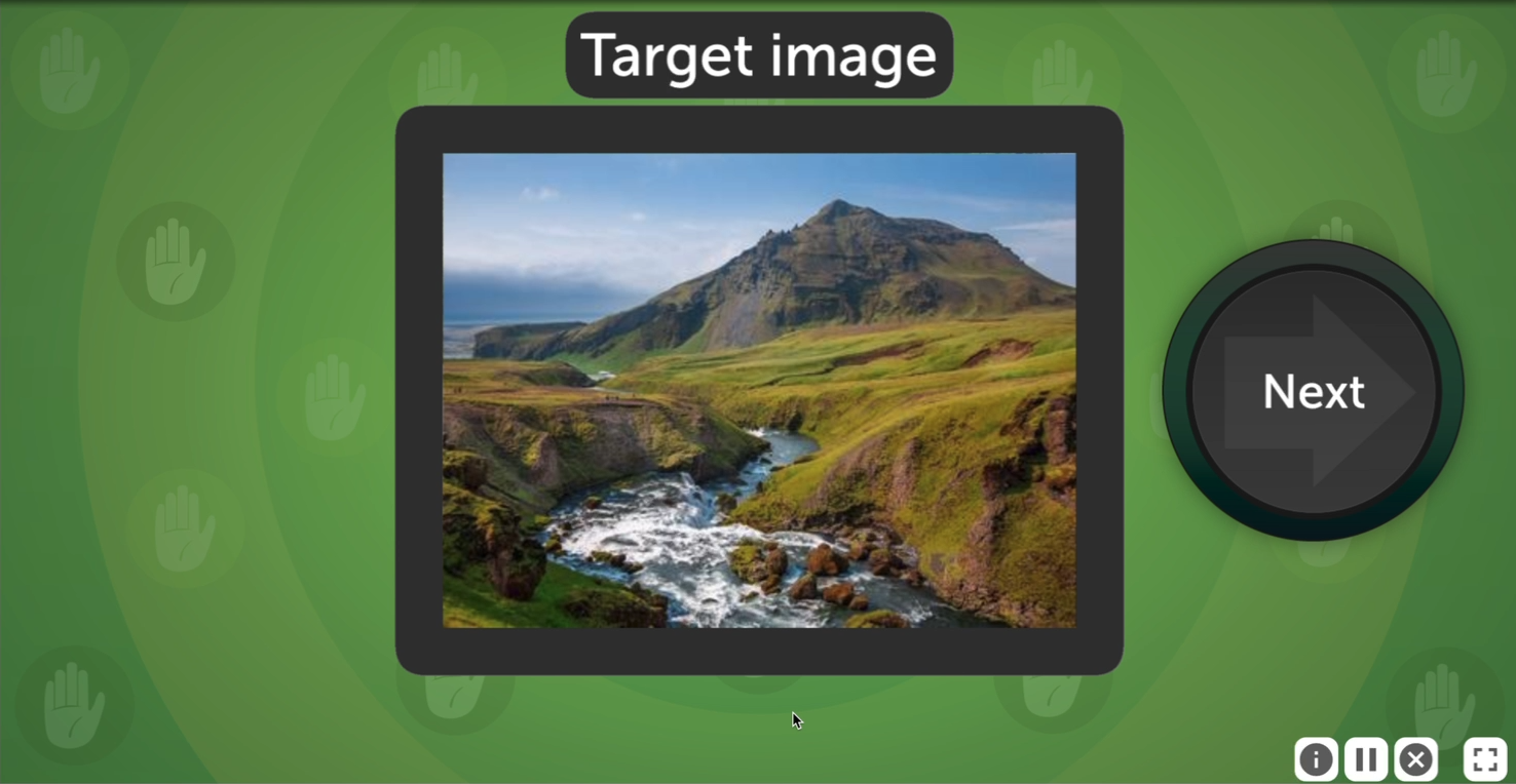 Screenshot of a target image in Freeze Frame. The target image is a landscape with a mountain in the background and a winding river in the foreground.