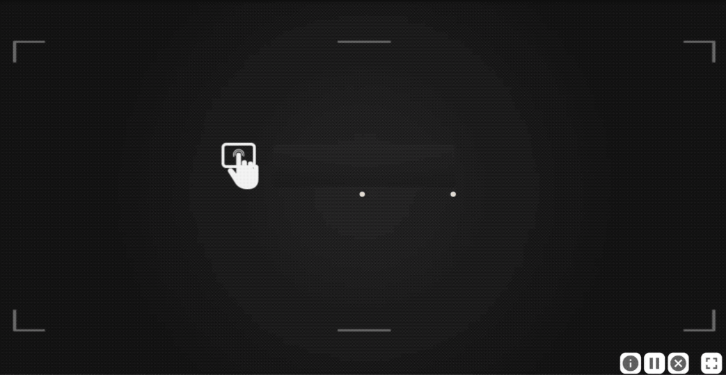 An animation of Rhythm Recall. Left of center is an icon of a hand on a touch pad. As the rhythm is input, a marker appears and travels from left to right at a steady pace and purple rectangles are revealed.