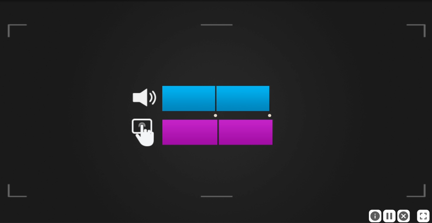 A screenshot of Rhythm Recall. The original blue rectangle is shown above the user inputted purple rectangle so that the two can be compared to one another.