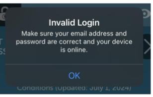 App log in error