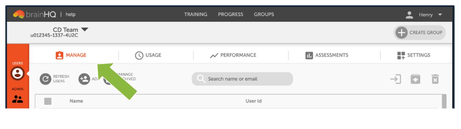 Manage tab